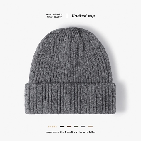 Gorro Beanie De Punto De Trenzas Grueso Cálido Imitación Cachemira Invierno Con Dobladillo Color Sólido Exterior Hombre Mujer