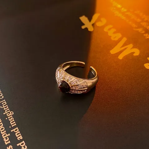 Vintage Gold Kupfer Ring Mit Zirkonia Und Künstlichem Tigerauge Stein Verstellbar Offen Geometrischer Schmuck Für Frauen