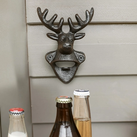 Abrebotellas De Pared Hierro Fundido Forma Cabeza Animal Ciervo Alce Toro Vaca Estilo Industrial Retro Decoración Bar