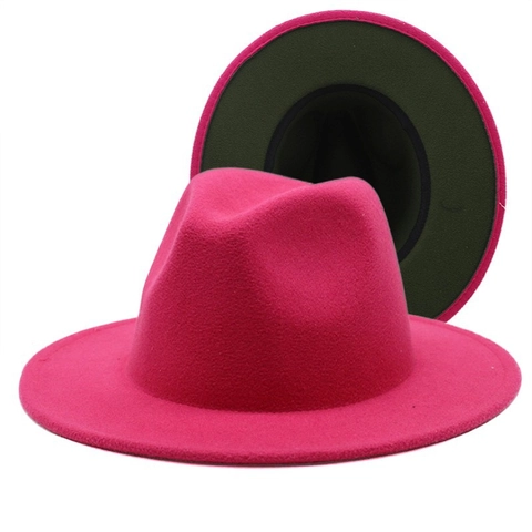 Vintage Unisex Cashmere Fedora Hat Two-Tone Color Block Flat Wide Brim Jazz Felt Hat Elegant Formal Casual Sun Hat