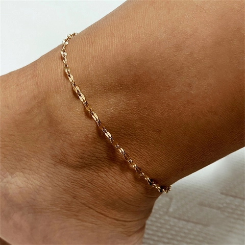 Women Stainless Steel Lip Chain Anklet 14K Gold Rose Gold Silver Plated Summer Beach Foot Jewelry Adjustable Accessory Gift