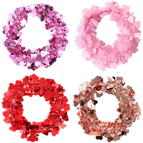 Ghirlanda Di Tinsel A Cuore Per San Valentino Paillettes In PET Metallico Filo Flessibile Decorazione Sospesa Matrimonio
