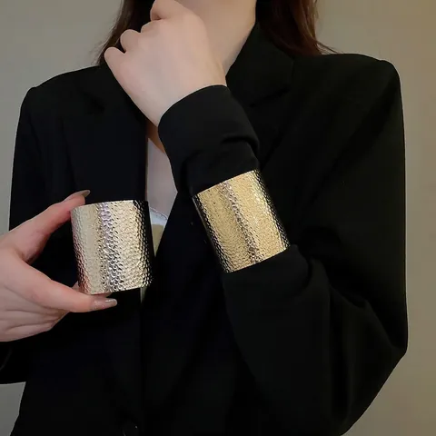 Hammered Wide Cuff Bracelet For Women Exaggerated Irregular Metal Open Bangle Vintage Minimalist Jewelry Gold Silver