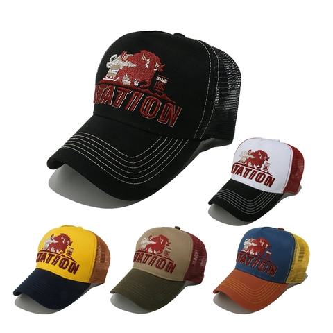 Vintage Stierkop Borduurwerk Trucker Hat Katoen Mesh Ademende Honkbalpet Heren Dames American Street Style