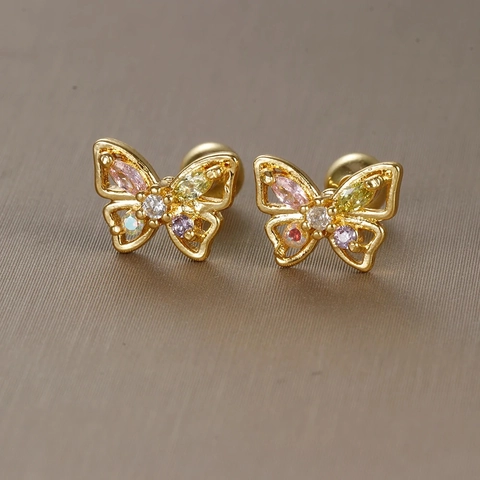 Boucles D'oreilles Acier Inoxydable Zircon Papillon Flocon Couronne Étoile Lune Piercing À Vis Bijoux Femme