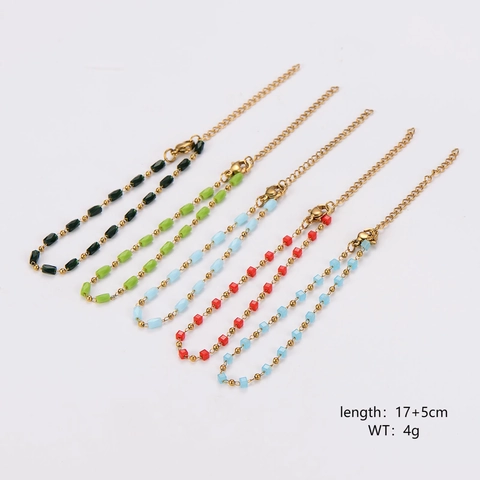 Stainless Steel Bracelet 18K Gold Plated Colorful Geometric Square Beads Adjustable Chain Fashion Dopamine Jewelry For Women