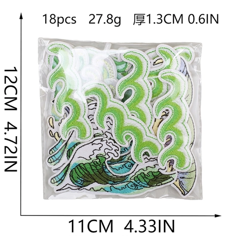 Toppe Ricamate Onde Del Mare Ukiyo-e Poliestere Gradiente Verde Da Stirare Applique Decorative Per Vestiti Borse Fai Da Te