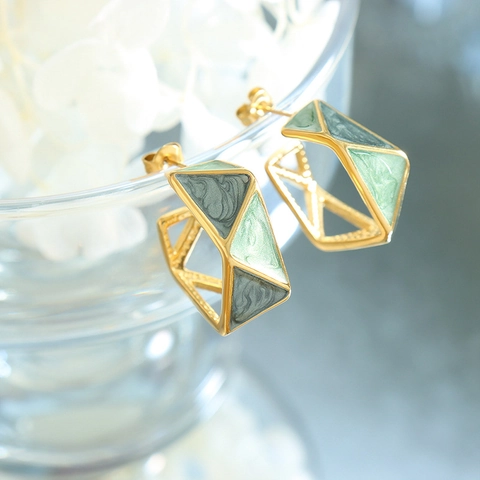 Vintage Geometrische Titanstahl Emaille Öltropfen C-Form Ohrstecker Für Damen Vergoldeter Modeschmuck Zubehör