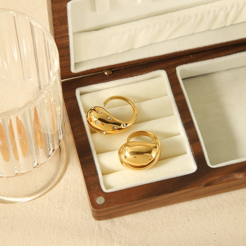Teardrop Open Ring Roestvrij Staal 18K Verguld Onregelmatig Dik Waterdruppel Zirkoon Sieraden Voor Vrouwen