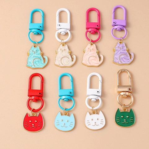 Simpatico Portachiavi a Forma di Gatto in Smalto Lega di Zinco Pendente Animale Cartone Animato Bordo Dorato Ornamento Borsa Gatto