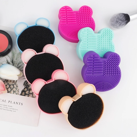 Make-Up Borstel Reinigingsdoos Siliconen Schrobmat Hart Beer Vorm Cosmetische Tool Spons Droog Nat Dubbel Gebruik Draagbaar