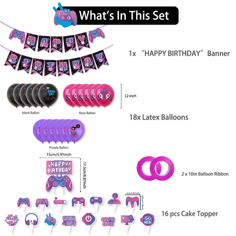 Video Game Theme Birthday Party Decoration Paper Banner Latex Balloons Cake Toppers Controller Game On Style Decor