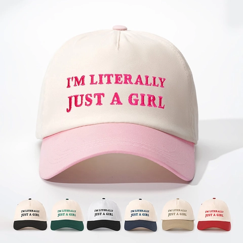 Casquette De Baseball Couleur Contrastée Polyester Réglable Inscription Brodée Just A Girl Protection Solaire Visière Incurvée Pour Femmes
