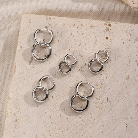925 Sterling Silver Hoop Earrings Minimalist Geometric Round Huggie Earrings For Women Daily Wear Polished Classic Style