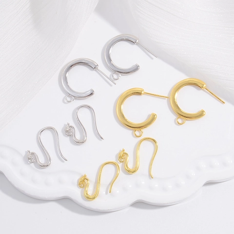 Orecchini a Cerchio C-Shape con Gancio a Occhio di Fenice in Argento Sterling 925 Retro Moda Placcato Oro Platino Gioielli per Donna