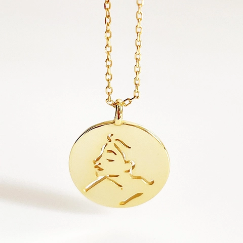 Collana Con Pendente Rotondo Minimalista Face Art Argento Sterling 925 Placcato Oro 18K Gioielli Artistici Da Donna