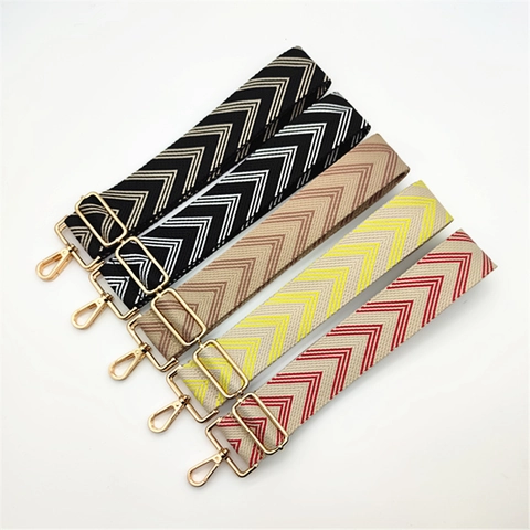 Wide Shoulder Strap For Bags Replacement Adjustable Woven Polyester Chevron Pattern Crossbody Handbag Belt Metal Buckle