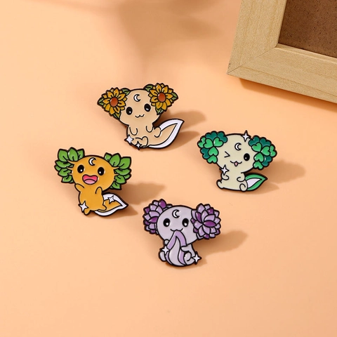 Simpatico Axolotl Cartone Animato Spilla Smalto Lega Metallo Animale Fiore Pianta Novità Distintivo Decorazione Zaino Accessorio