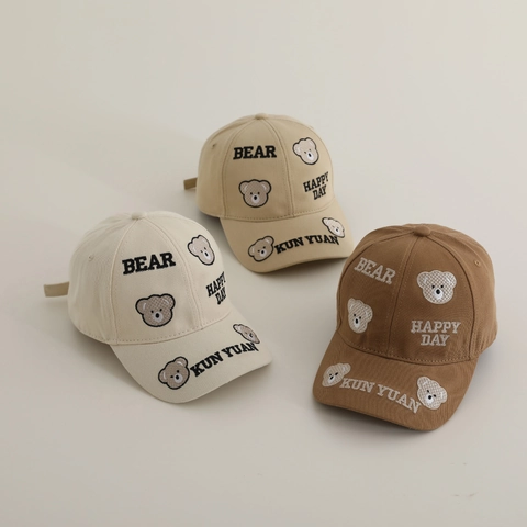 Kids Baseball Cap Cotton Embroidered Bear Adjustable Sun Protection Outdoor Casual Hat For Boys Girls