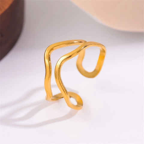 Doppelwandig Wellenlinie Offener Ring Edelstahl Minimalistisch Elegant Verstellbar Mode Fingerschmuck Damen