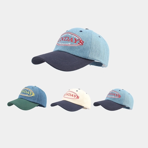 Casquette De Baseball En Denim Rétro Lettre Brodée Bloc De Couleur Chapeau En Coton Réglable Streetwear
