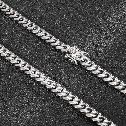 Collar De Cadena De Eslabones Cubanos Acero Inoxidable Pulido Cepillado Joyería Hip Hop Punk Streetwear Para Hombres