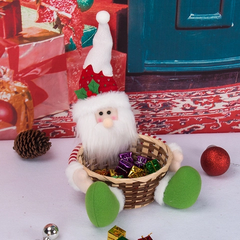Cesta De Dulces De Navidad Papá Noel Muñeco De Nieve Felpa Bambú Tejido Almacenamiento Escritorio Decoración Adorno