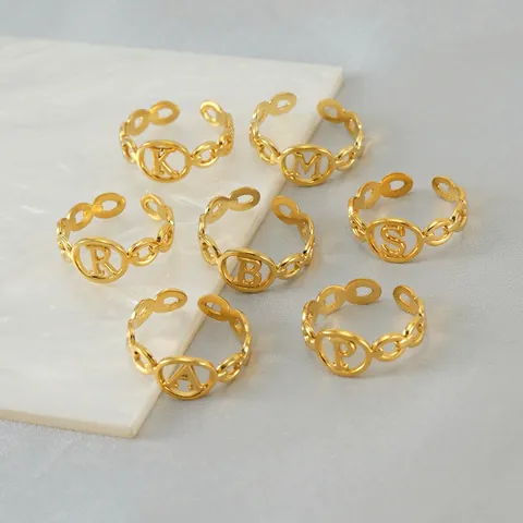 Anello Letra Iniziale Minimalista Placcato Oro 18K Acciaio Inossidabile Aperto Regolabile Alfabeto Gioielli Moda