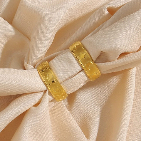 Vintage Roestvrij Stalen Ster Maan Reliëf Ring Verguld Mat Glanzend Oppervlak Band Ring Voor Vrouwen Sieraden