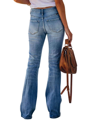 Flare Jeans Dames Hoge Taille Lichtblauw Gewassen Katoen Denim Distressed Chique Casual Bootcut Denim Broek Voor Dames
