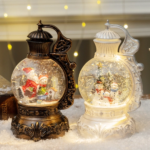 Linterna De Bola De Nieve De Navidad Vintage LED Con Agua Brillante Figuras De Papá Noel Muñeco De Nieve Regalo Festivo