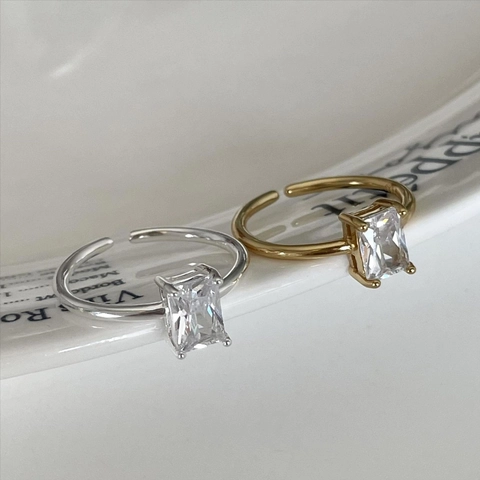 925 Sterling Silver Square Cut Zircon Adjustable Open Ring Geometric Minimalist Jewelry For Women Elegant Accessory
