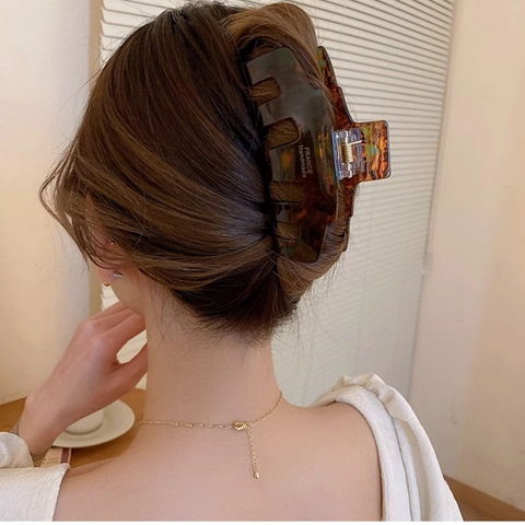 Grande Pince À Cheveux Élégante En Acétate De Cellulose Motif Marbre Pince Crabe Antidérapante Accessoires Cheveux Femme