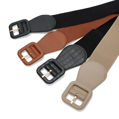 Modischer Breiter Korsettgürtel Für Damen Mit Großer Quadratischer Schnalle Elastischer Taillengürtel PU-Leder