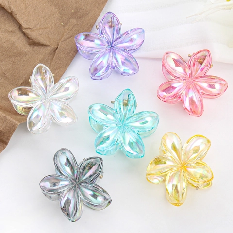 Iridescent Blume Haarkralle Clip Acryl Fünf Blätter Floral Shark Clip Styling Accessoire Für Frauen Mädchen Strandurlaub