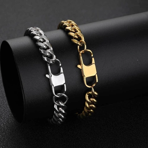 Hip Hop Stainless Steel Cuban Link Chain Necklace And Bracelet For Men Unisex Electroplated Polished Street Fashion Jewelry