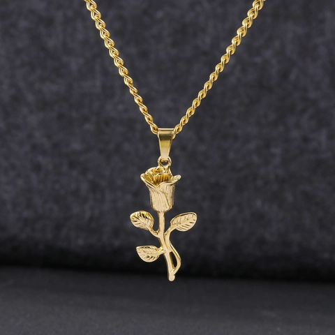 Collana Con Ciondolo Rosa 3D Acciaio Inossidabile Galvanizzato Personalizzato Elegante Gioielli Regalo Per Donne Uomini
