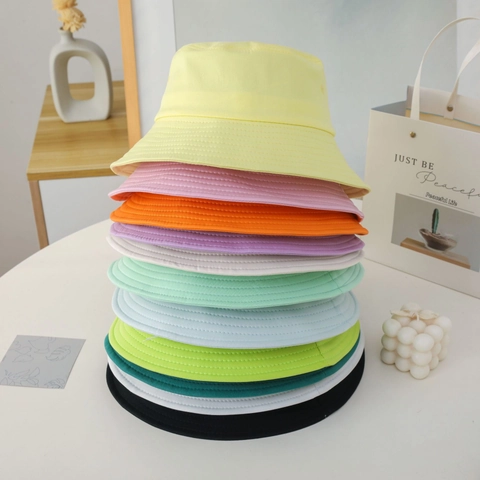 Japanese Minimalist Cotton Bucket Hat Wide Brim Solid Color Sun Protection Summer Outdoor Casual Sweet Sun Hat For Women