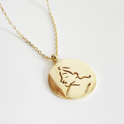 Collana Con Pendente Rotondo Minimalista Face Art Argento Sterling 925 Placcato Oro 18K Gioielli Artistici Da Donna