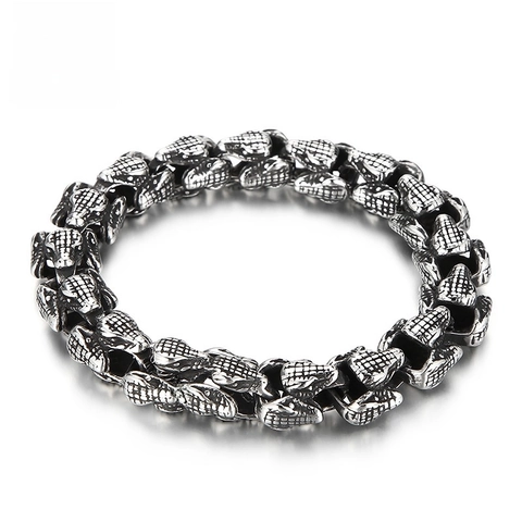 Men Stainless Steel Bracelet Animal Lion Wolf Snake Head Link Chain Vintage Distressed Punk Rock Gothic Biker Jewelry