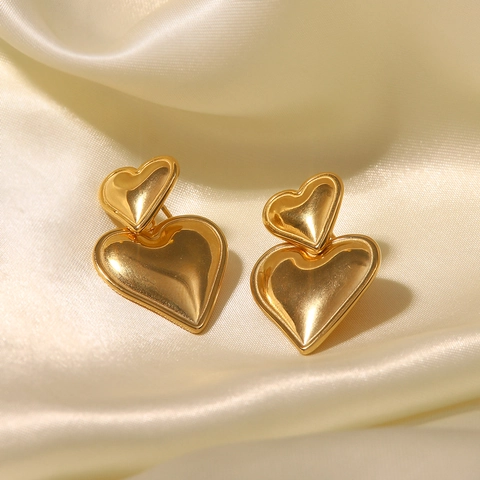 Double Heart Stud Earrings Stainless Steel 18K Gold Plated Minimalist Geometric Fashion Jewelry For Women Anti-Allergy