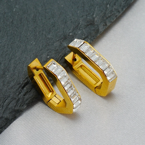 Pendientes De Aro Geométricos En Forma De U Chapados En Oro De 18K Acero Inoxidable Circonita Colorida Joyería De Moda Mujer