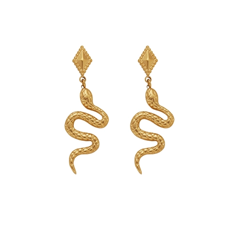Pendientes De Gota De Serpiente Vintage Acero De Titanio Chapado En Oro De 18K Forma S Rombo Joyería Para Mujeres