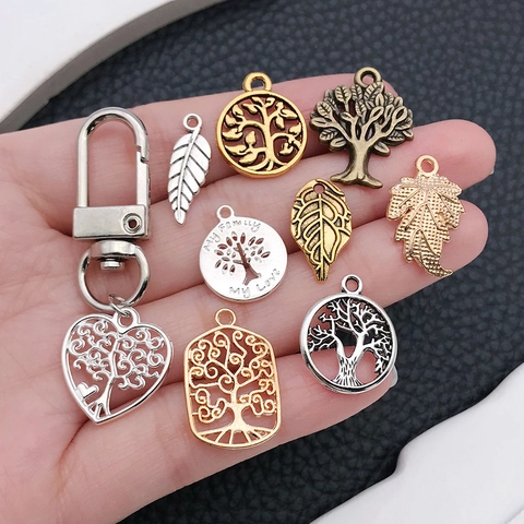 Mixed Alloy Tree Of Life Leaf Charms Hollow Botanical Plant Pendants For DIY Jewelry Making Bracelet Necklace Keychain Accessories