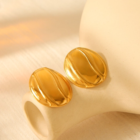 Pendientes De Botón Ondulación De Agua Chapado En Oro De 18K Acero Inoxidable Geométrico Ovalado Textura Joyería De Moda Para Mujeres