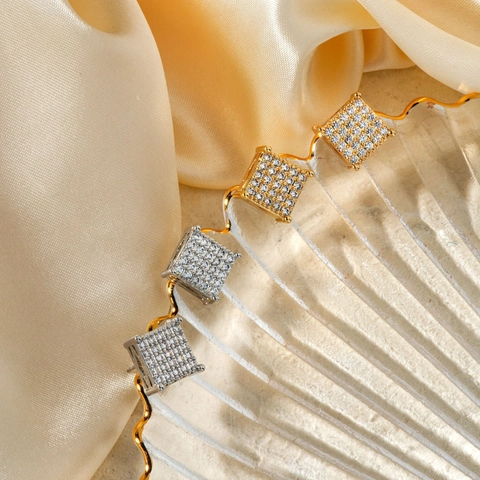 Orecchini A Lobo Quadrati In Rame Con Micro Pavé Di Zirconi Scintillanti Gioielli Eleganti Minimalisti Geometrici