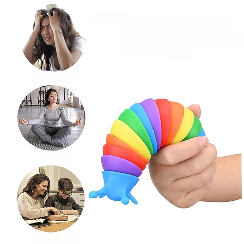 Articulated Slug Fidget Toy Rainbow Flexible Caterpillar Stress Relief Sensory Toy For Kids Adults Plastic 3D Jointed