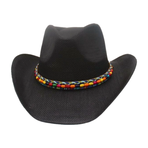 Western Cowboy Strohhut Ethnisch Böhmisch Gewebt Bunte Perlen Breiter Rand Sonnenschutz Vintage Strand Reise