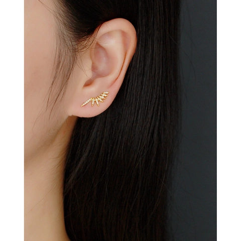 925 Sterling Silver Earring Climbers Radiant Wing Shaped Micro Pave Zirconia Crawler Studs Fashion Jewelry Women