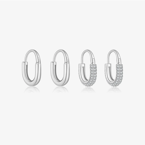 Orecchini A Cerchio Ovali Minimalisti Con Perno In Argento Sterling 925 Intarsio Di Zirconi Gioielli Geometrici A Forma Di U Per Donna